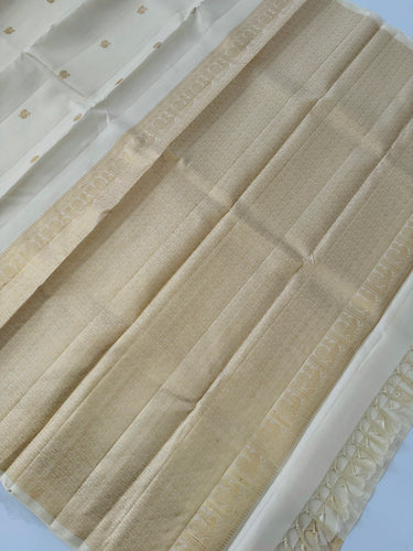 Exclusive Kanchipuram Pure Silk Saree | Off White | Ven Pattu | Pure Zari | Handwoven | Ships from California | Pushpam - ShopNaya Exclusive